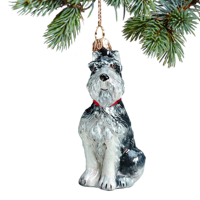 Schnauzer Gray Glass Christmas Ornament