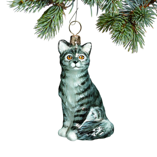 American Shorthair Gray Glass Christmas Ornament