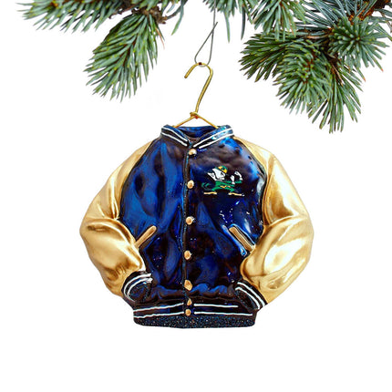 Notre Dame Varsity Jacket Glass Christmas Ornament
