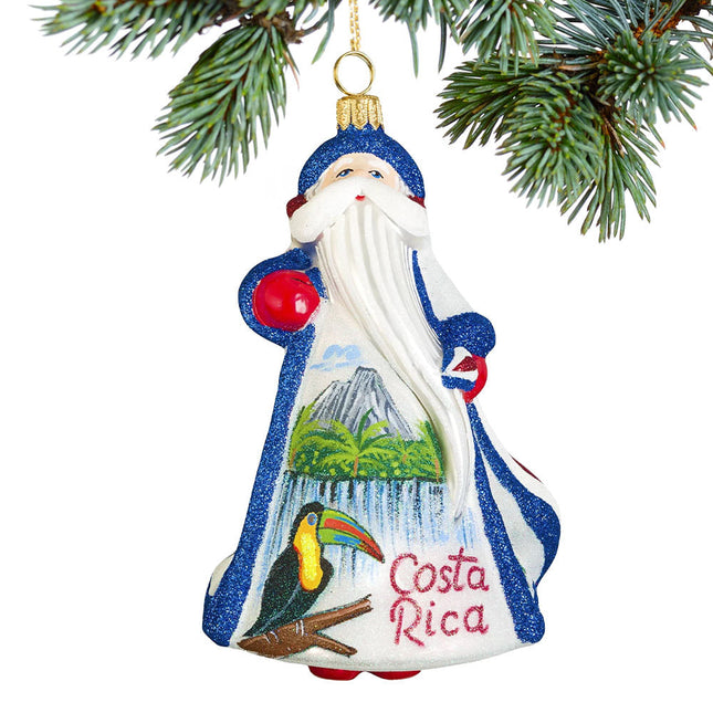 Costa Rica Santa Glass Christmas Ornament