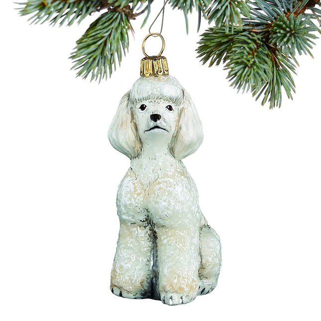 Toy Poodle White Glass Christmas Ornament