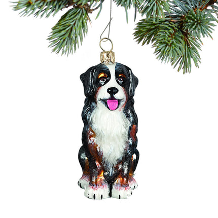 Bernese Mountain Dog - Sitting Glass Christmas Ornament