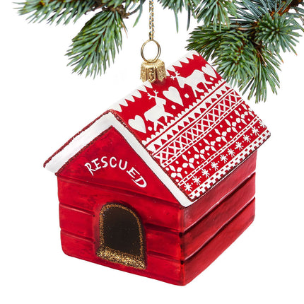 Rescued Dog House Glass Christmas Ornament