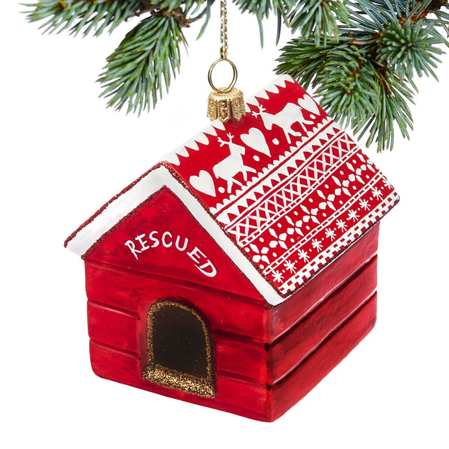 Rescued Dog House Glass Christmas Ornament