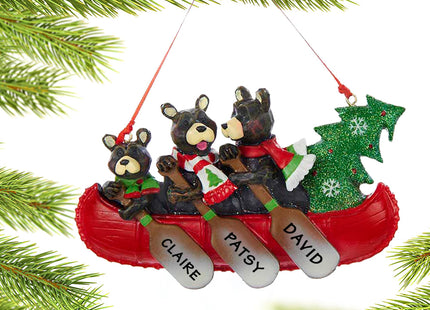 custom personalized bear canoe family 3 christmas ornament – Christmas ornament, holiday tree decoration or gift