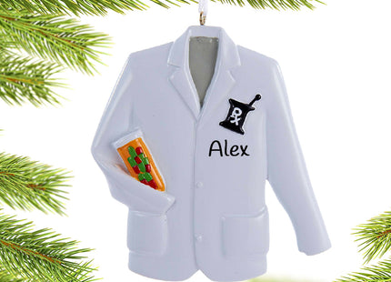 decorative personalized pharmacist lab coat with prescription recipe symbol christmas ornament – Christmas ornament, holiday 