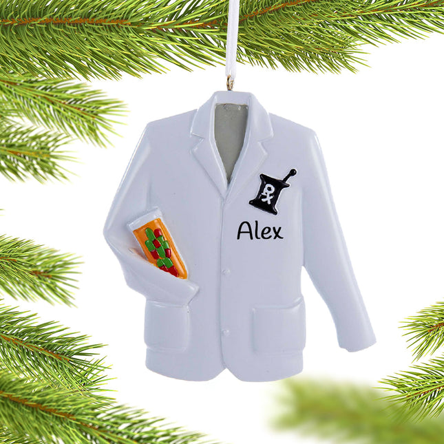 decorative personalized pharmacist lab coat with prescription recipe symbol christmas ornament – Christmas ornament, holiday 