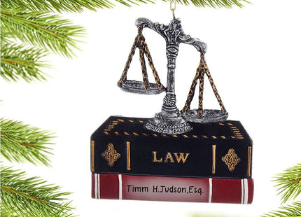 keepsake personalized lawyer justice scales and books christmas ornament – Christmas ornament, holiday tree decoration or gif
