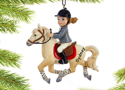 engraved personalized young equestrian horse rider - white horse christmas ornament – Christmas ornament, holiday tree decora
