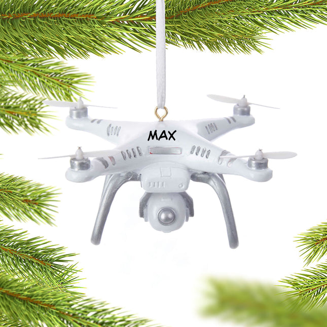engraved personalized white drone christmas ornament – Christmas ornament, holiday tree decoration or gift