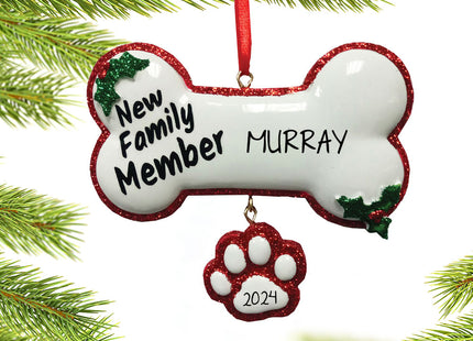keepsake personalized new family member dog bone christmas ornament – Christmas ornament, holiday tree decoration or gift