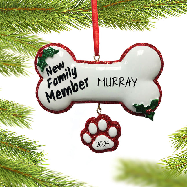 keepsake personalized new family member dog bone christmas ornament – Christmas ornament, holiday tree decoration or gift
