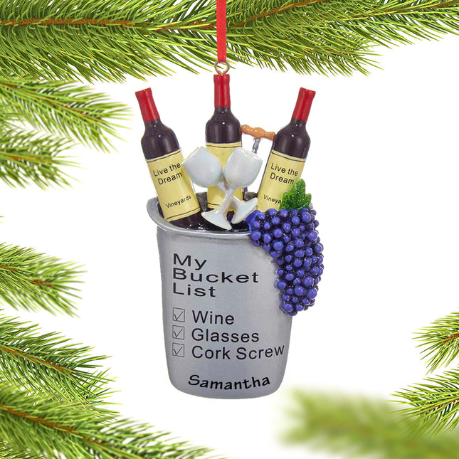 holiday personalized my bucket list wine bucket christmas ornament – Christmas ornament, holiday tree decoration or gift