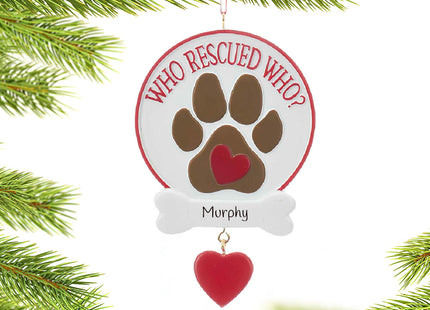 keepsake personalized who rescued who dog paw print christmas ornament – Christmas ornament, holiday tree decoration or gift