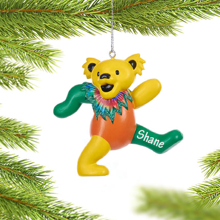 personalized personalized grateful dead dancing bear - yellow, green and orange christmas ornament – Christmas ornament, holi