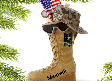 engraved personalized army boot with usa flag christmas ornament – Christmas ornament, holiday tree decoration or gift