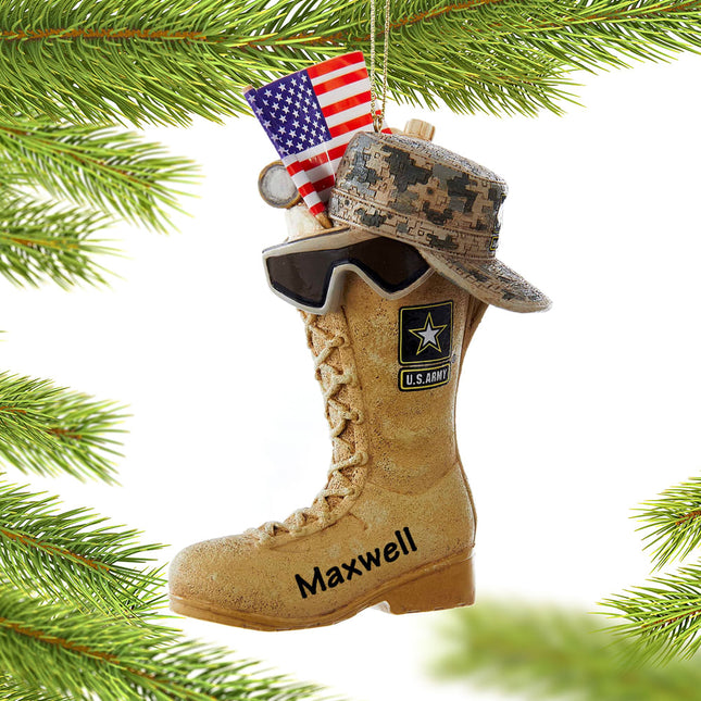 engraved personalized army boot with usa flag christmas ornament – Christmas ornament, holiday tree decoration or gift