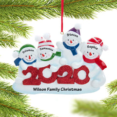 custom personalized 2020 snowman family of 4 christmas ornament – Christmas ornament, holiday tree decoration or gift