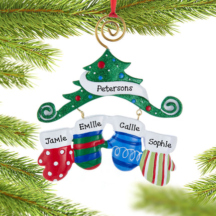 keepsake personalized mitten family of 3 christmas ornament – Christmas ornament, holiday tree decoration or gift