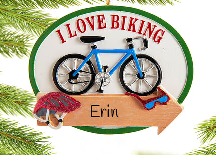 decorative personalized i love biking christmas ornament – Christmas ornament, holiday tree decoration or gift