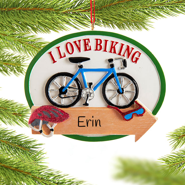 decorative personalized i love biking christmas ornament – Christmas ornament, holiday tree decoration or gift