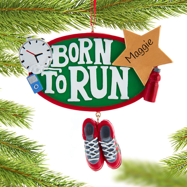 holiday personalized born to run christmas ornament – Christmas ornament, holiday tree decoration or gift