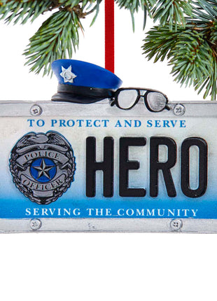 Police Hero License Plate Ornament  by KURT ADLER Ornament