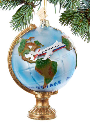 Travel Globe With Airplane Ornament  by KURT ADLER Ornament
