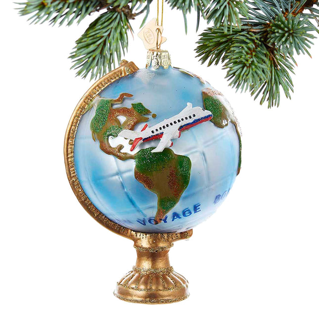 custom travel globe with airplane christmas ornament – Christmas ornament, holiday tree decoration or gift