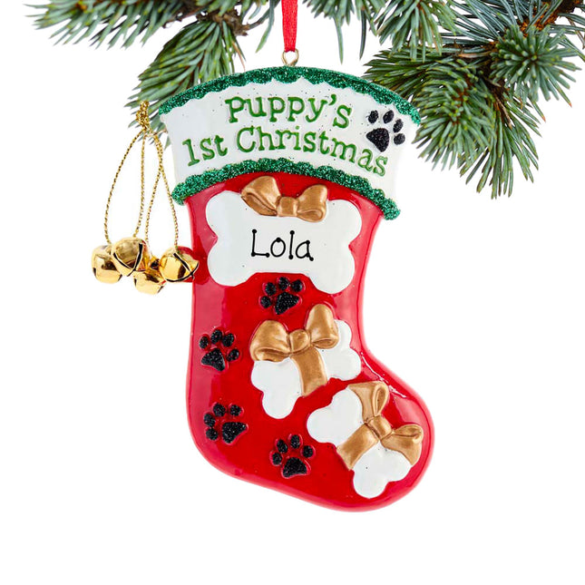 holiday personalized puppy's first christmas stocking christmas ornament – Christmas ornament, holiday tree decoration or gif