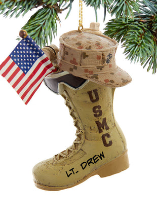 US Marines Boot With Flag And Icons Ornament  by KURT ADLER Ornament
