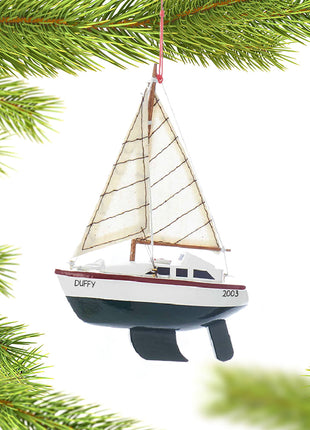 Wooden Sailboat with Green Hull Ornament  by KURT ADLER Ornament