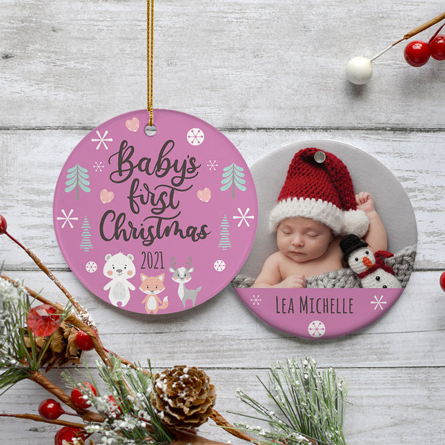 personalized personalized baby's first christmas woodland animals christmas ornament – Christmas ornament, holiday tree decor
