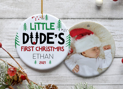 engraved personalized little dude's first christmas christmas ornament – Christmas ornament, holiday tree decoration or gift