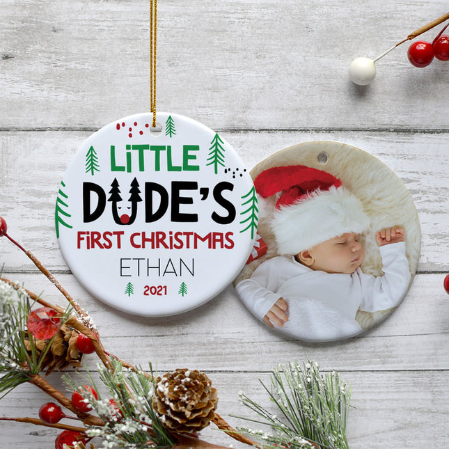 engraved personalized little dude's first christmas christmas ornament – Christmas ornament, holiday tree decoration or gift