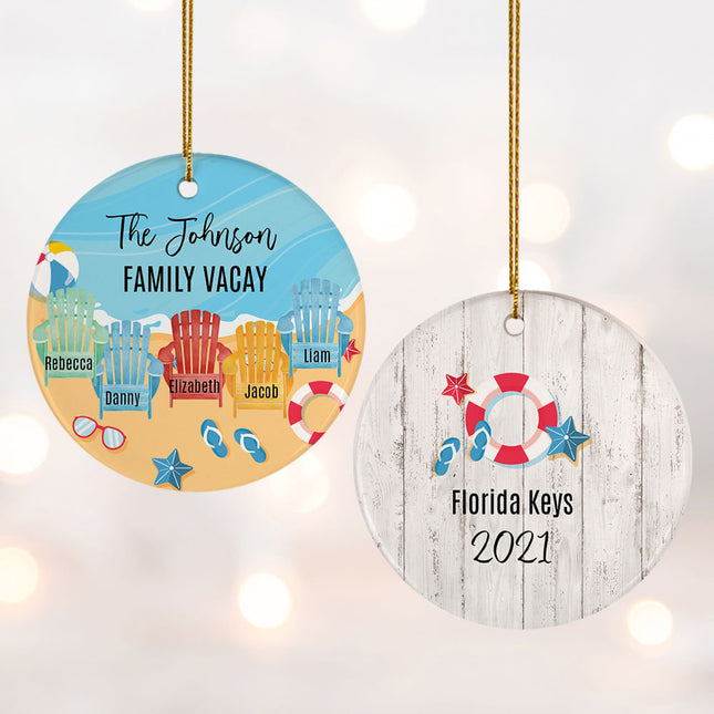 keepsake personalized family of 5 vacation adirondak chairs christmas ornament – Christmas ornament, holiday tree decoration 