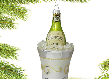 holiday personalized champagne bottle in ice bucket ornament – Christmas ornament, holiday tree decoration or gift