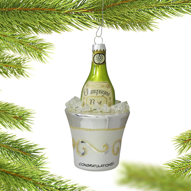 holiday personalized champagne bottle in ice bucket ornament – Christmas ornament, holiday tree decoration or gift