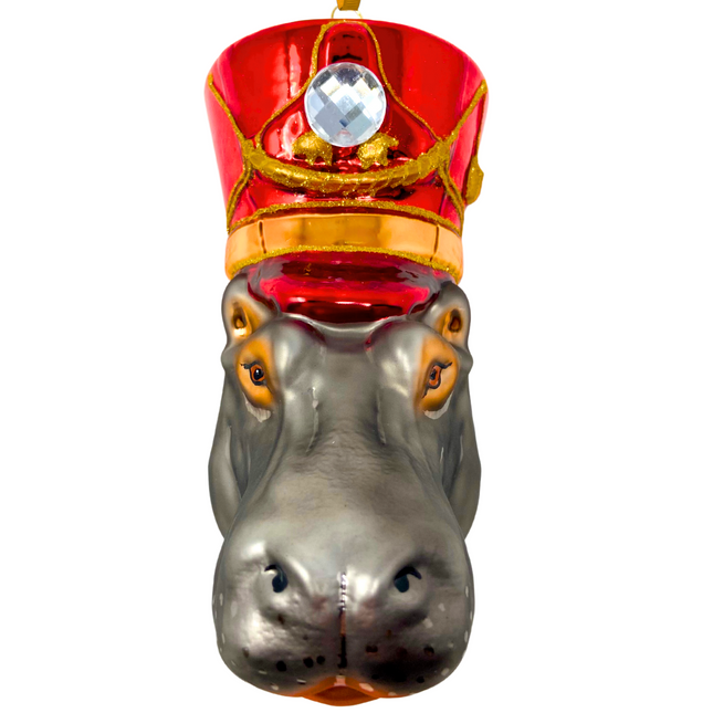 KRG Hippo Head Polish Glass Ornament