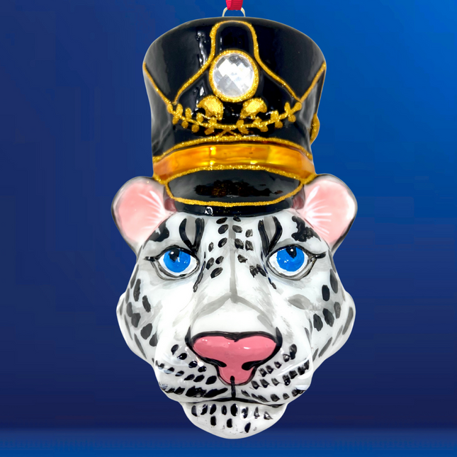 KRG Snow Leopard Head Polish Glass Ornament