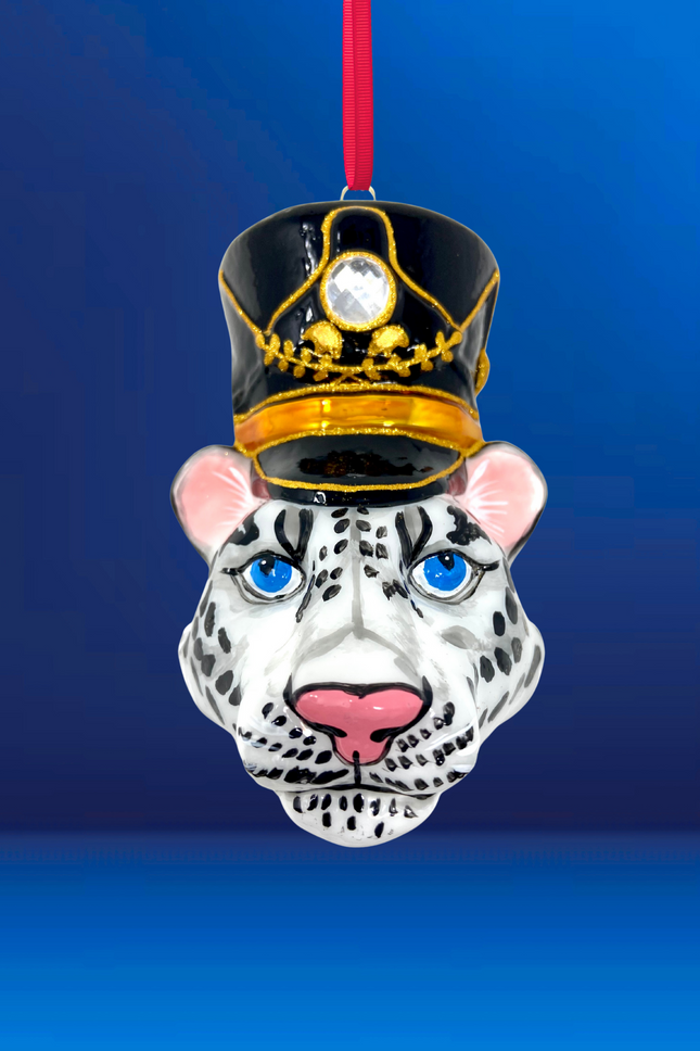 KRG Snow Leopard Head Polish Glass Ornament
