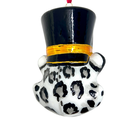 KRG Snow Leopard Head Polish Glass Ornament