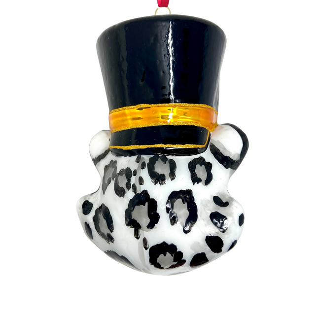 KRG Snow Leopard Head Polish Glass Ornament