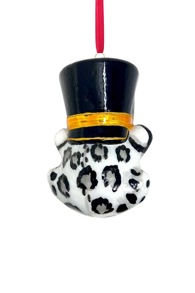 KRG Snow Leopard Head Polish Glass Ornament