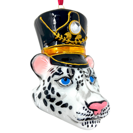 KRG Snow Leopard Head Polish Glass Ornament