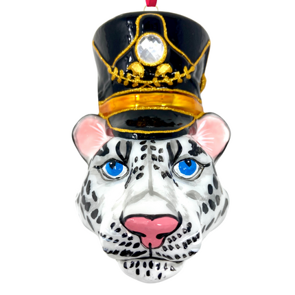KRG Snow Leopard Head Polish Glass Ornament