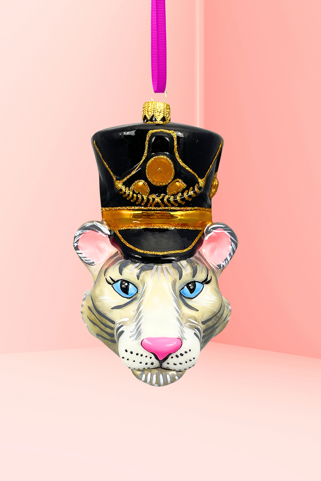 KRG White Tiger Head Polish Glass Ornament