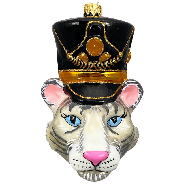 KRG White Tiger Head Polish Glass Ornament