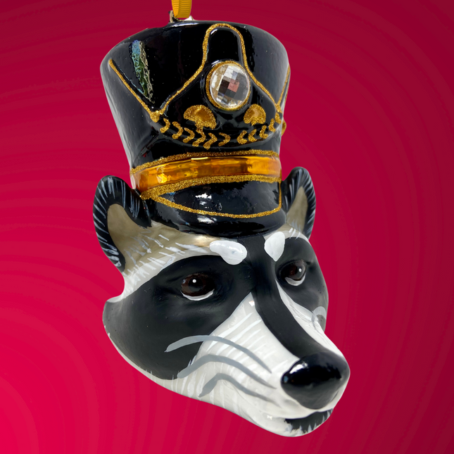 KRG Raccoon Head Polish Glass Ornament