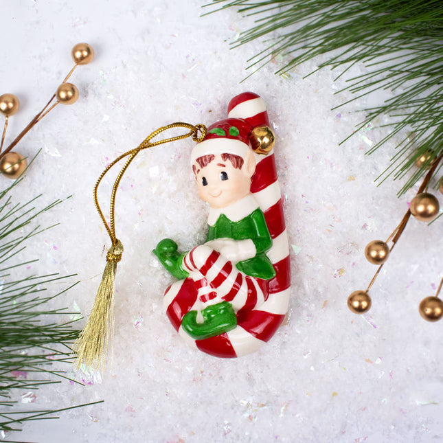 engraved lenox elf on candy cane christmas ornament – Christmas ornament, holiday tree decoration or gift